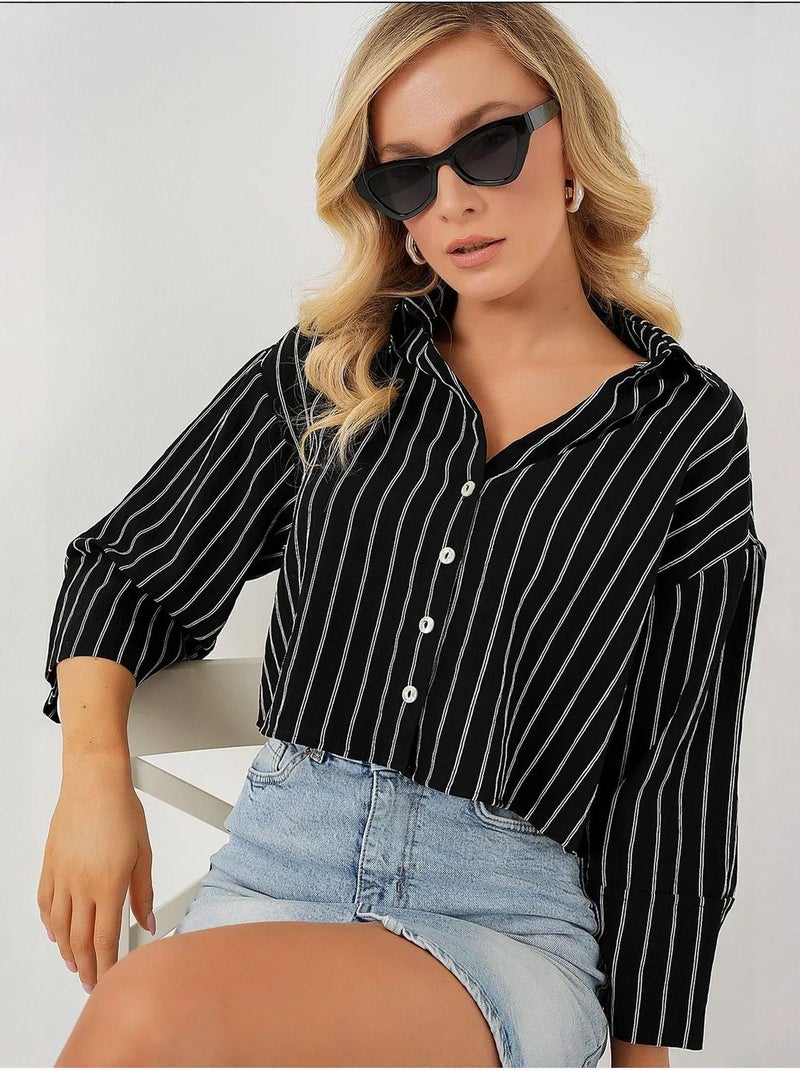 Chemise courte oversize rayée bdart Noir - Kiabi