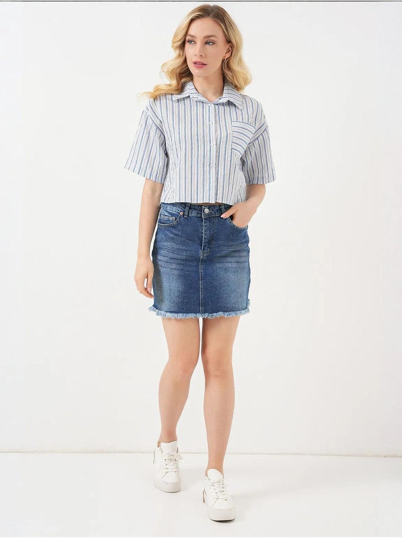 Chemise courte rayée avec poche bdart Bleu clair - Kiabi