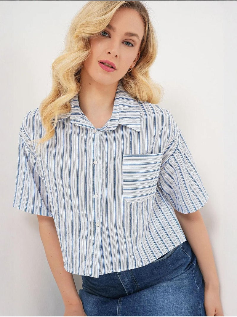 Chemise courte rayée avec poche bdart Bleu clair - Kiabi