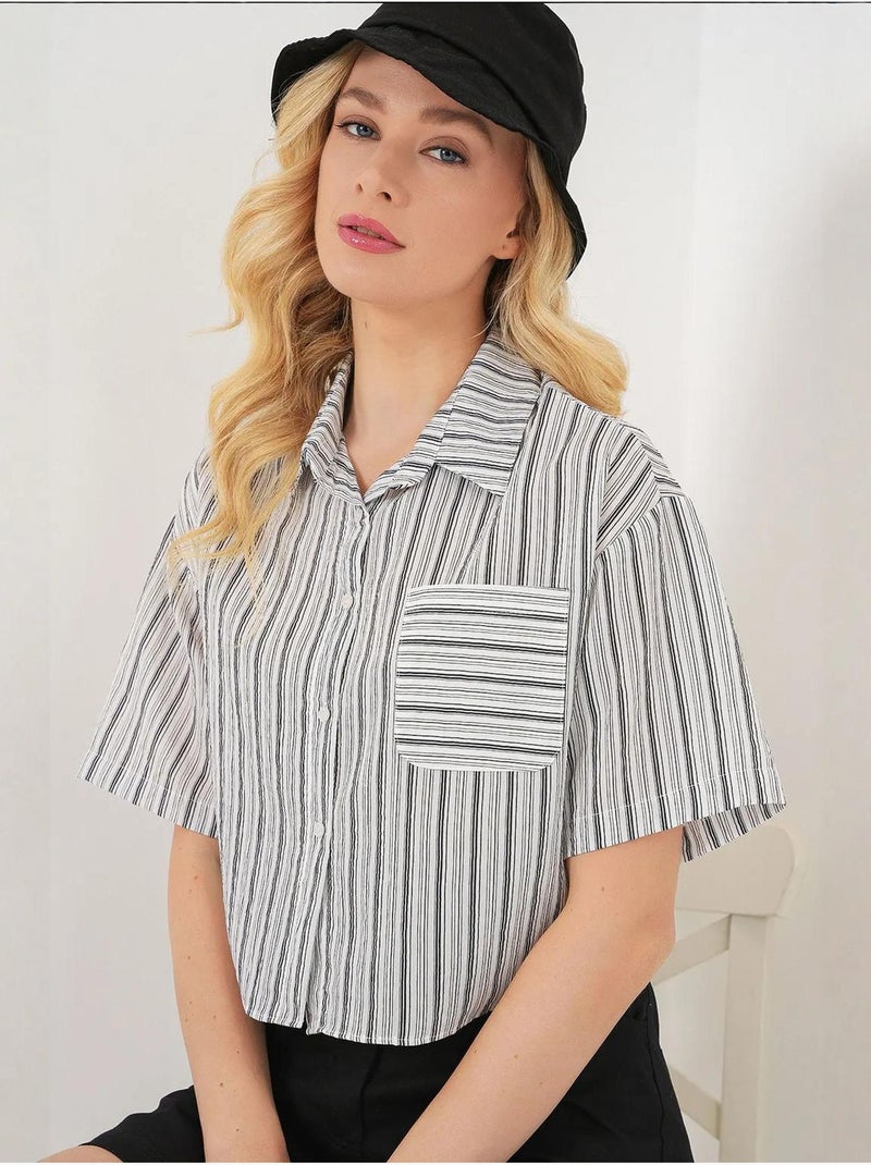 Chemise courte rayée avec poche bdart Noir - Kiabi