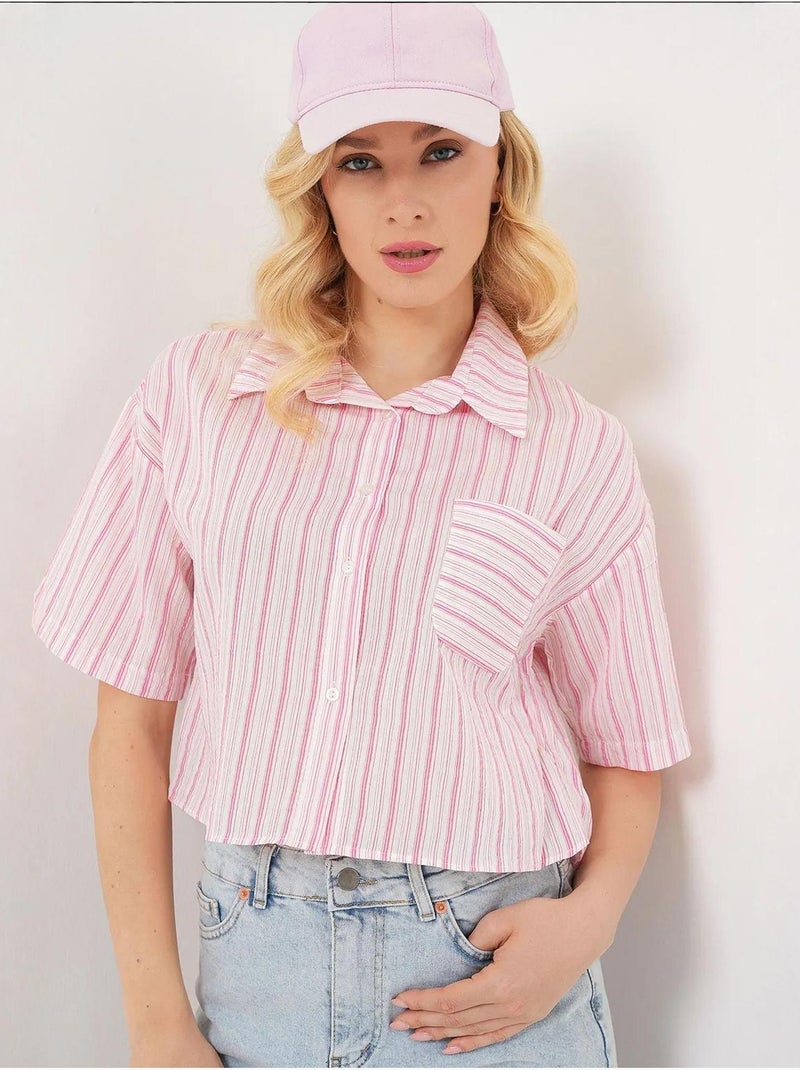 Chemise courte rayée avec poche bdart Rose pâle - Kiabi