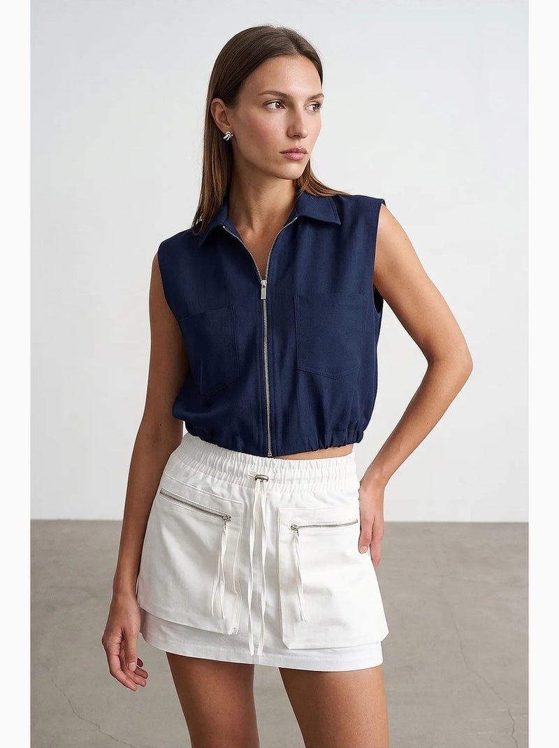 Chemise courte sans manches à fermeture éclair dilvin Bleu marine - Kiabi