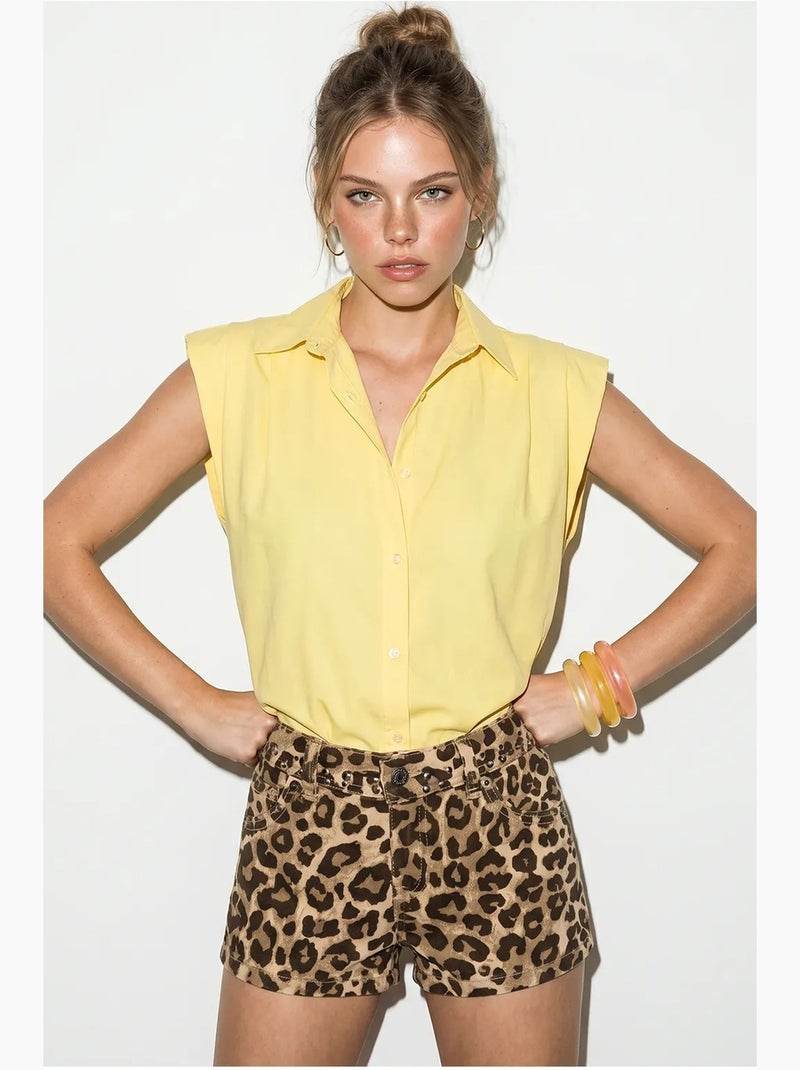 Chemise courte sans manches en popeline pour femme lucci Jaune citron - Kiabi