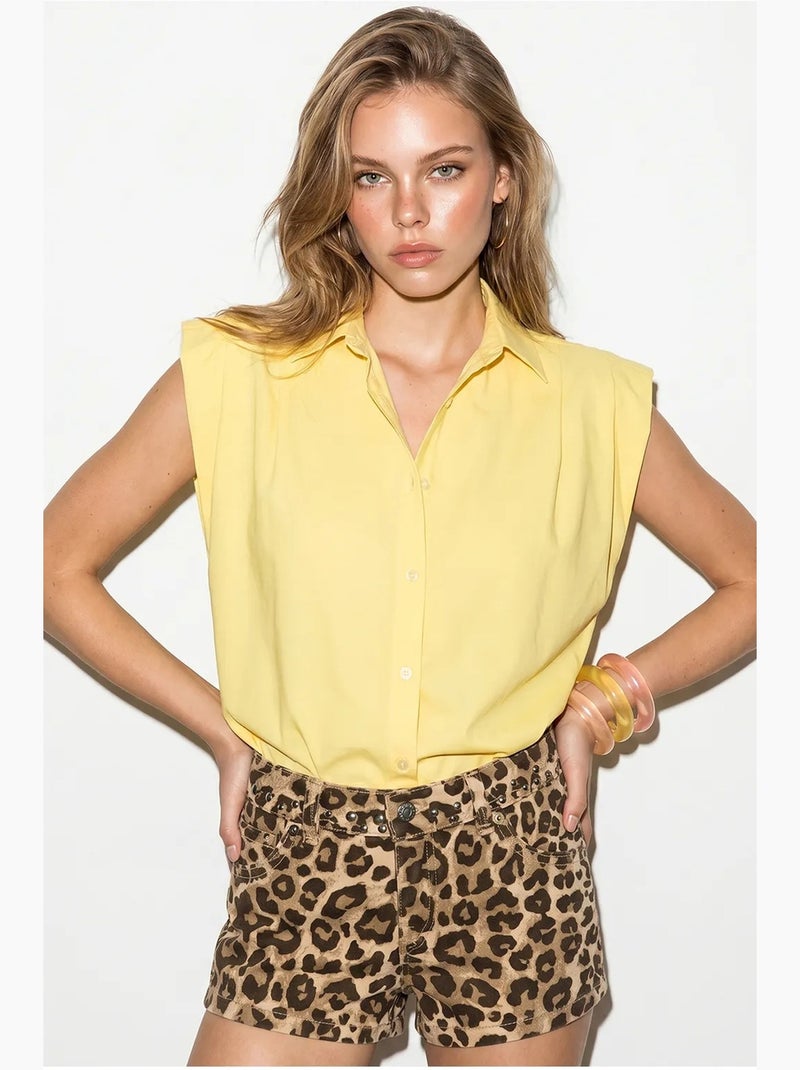 Chemise courte sans manches en popeline pour femme lucci Jaune citron - Kiabi