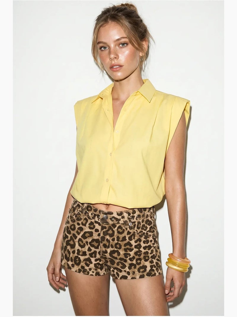 Chemise courte sans manches en popeline pour femme lucci Jaune citron - Kiabi