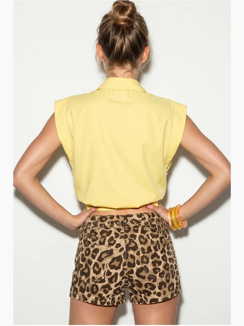 Chemise courte sans manches en popeline pour femme lucci Jaune citron - Kiabi