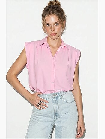 Chemise courte sans manches en popeline pour femme lucci
