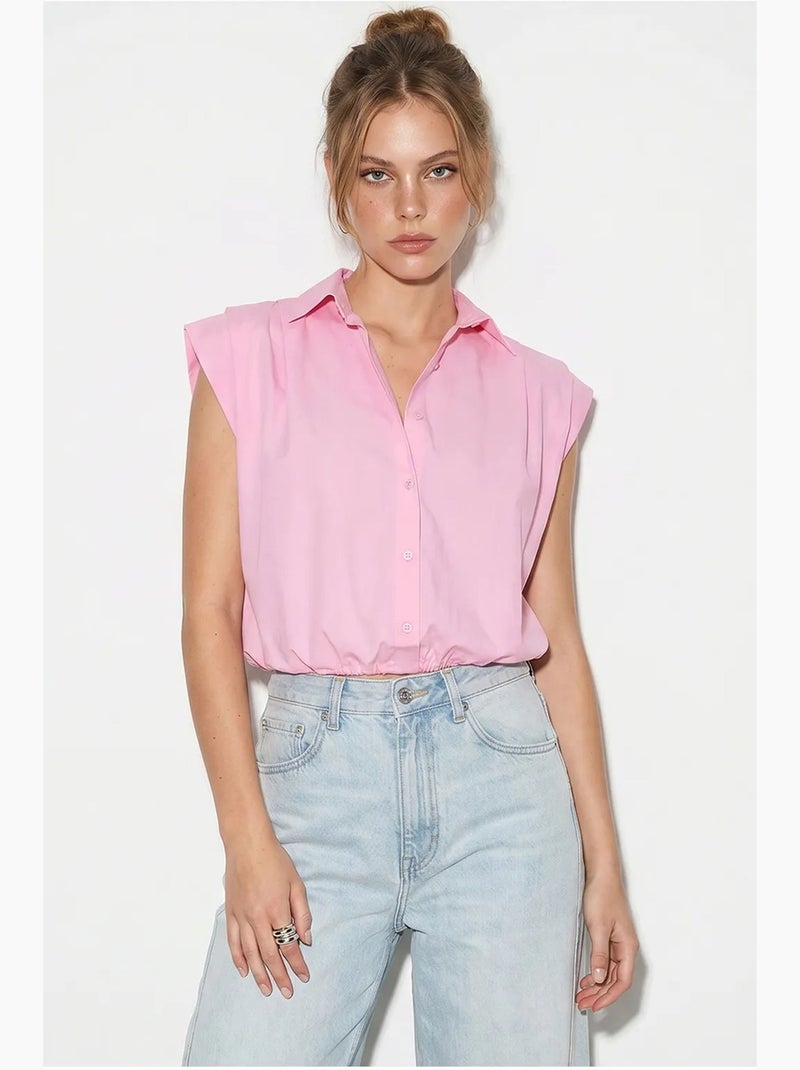 Chemise courte sans manches en popeline pour femme lucci Rose - Kiabi
