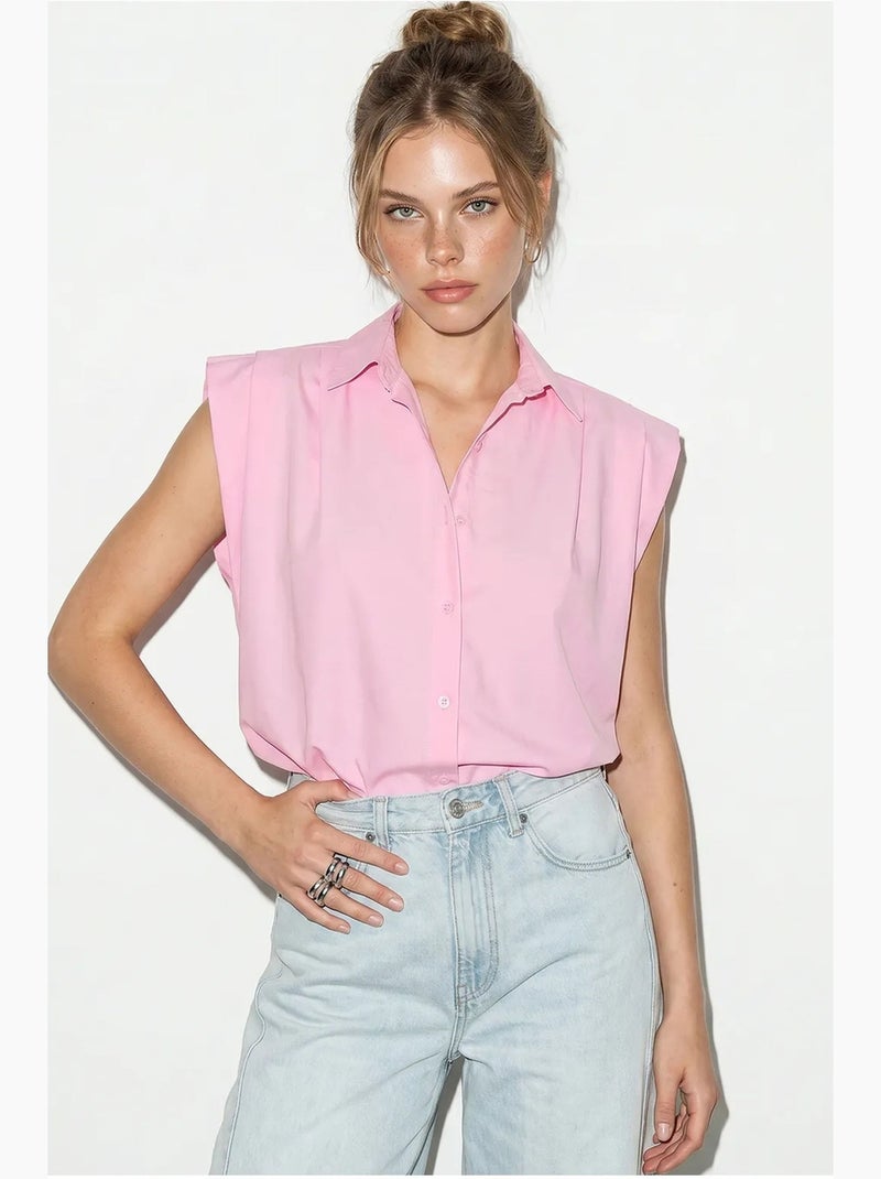 Chemise courte sans manches en popeline pour femme lucci Rose - Kiabi
