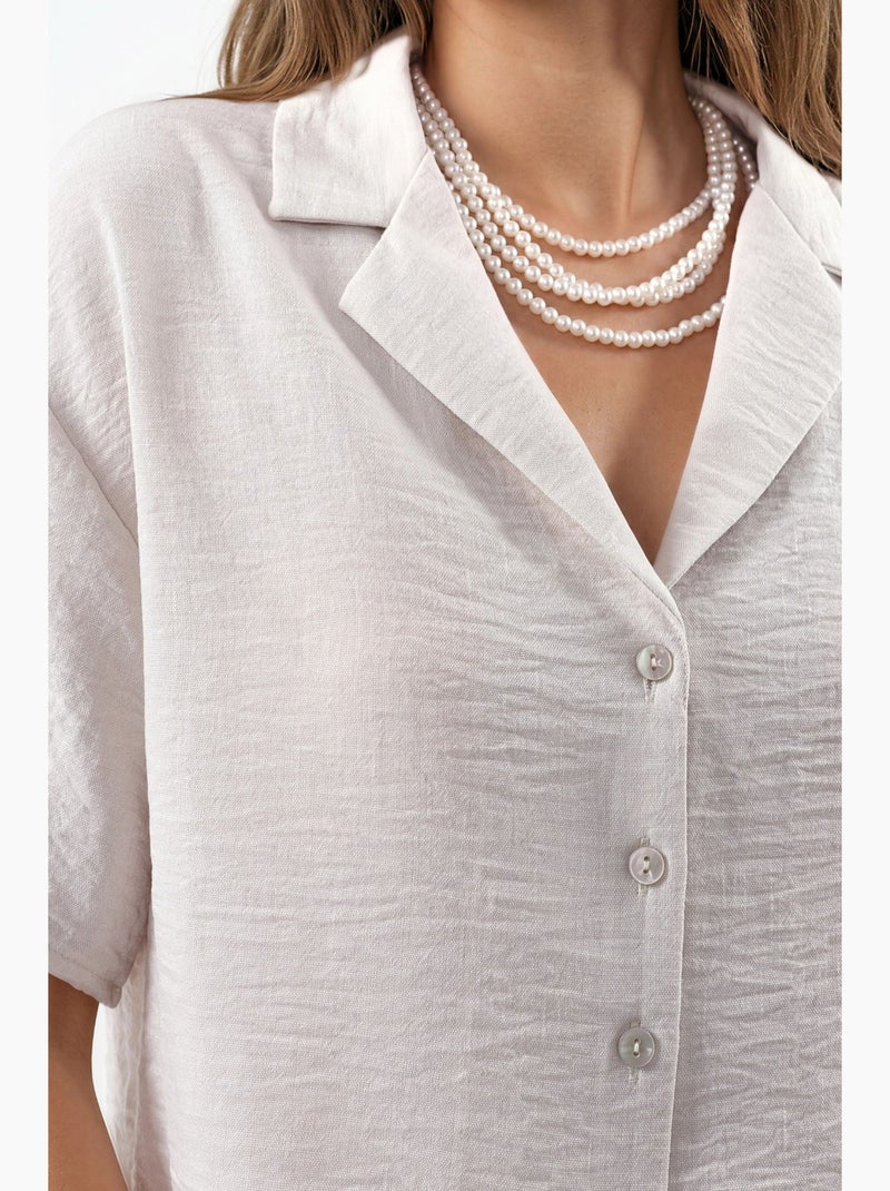 Chemise courte texturée avec fermeture à boutons busem Beige argile - Kiabi