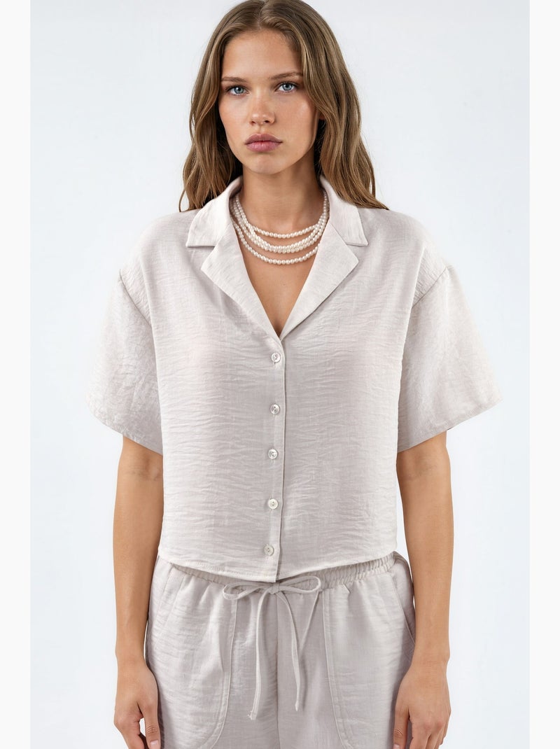 Chemise courte texturée avec fermeture à boutons busem Beige argile - Kiabi