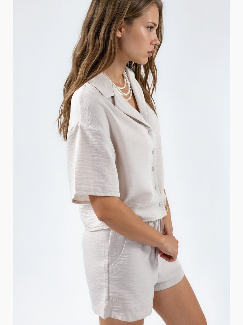 Chemise courte texturée avec fermeture à boutons busem Beige argile - Kiabi