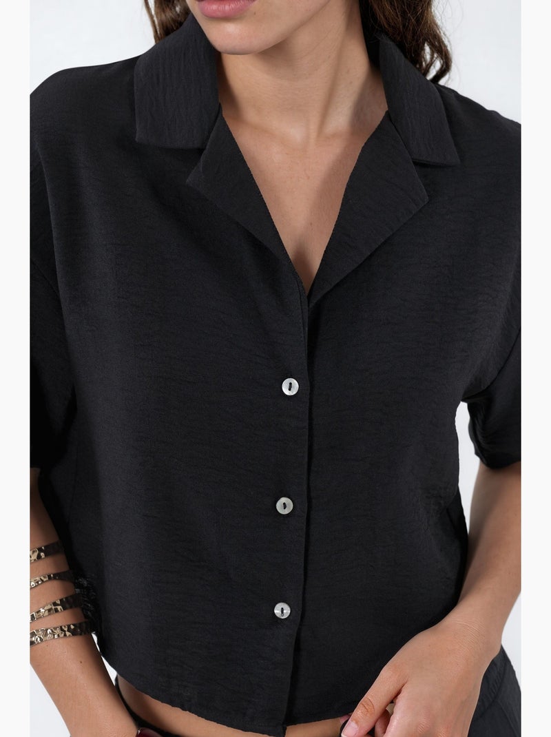 Chemise courte texturée avec fermeture à boutons busem Noir - Kiabi