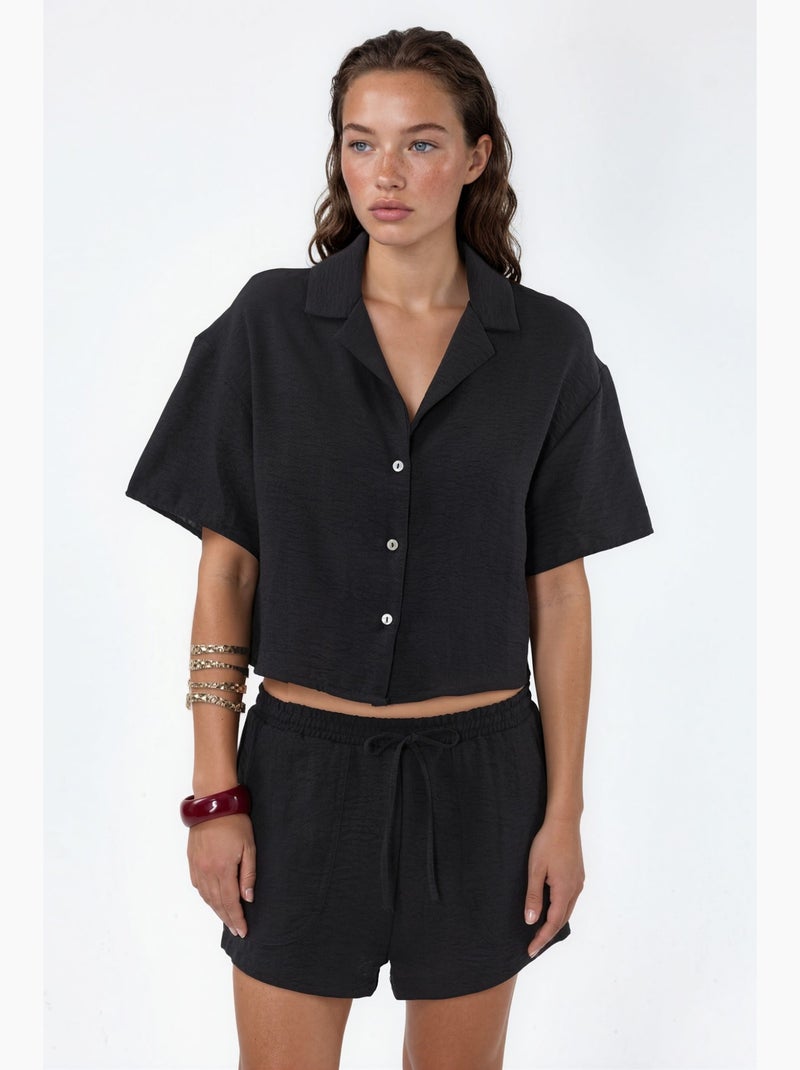 Chemise courte texturée avec fermeture à boutons busem Noir - Kiabi
