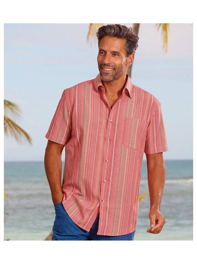 Chemise Crépon à Rayures  - ATLAS FOR MEN Orange corail - Kiabi