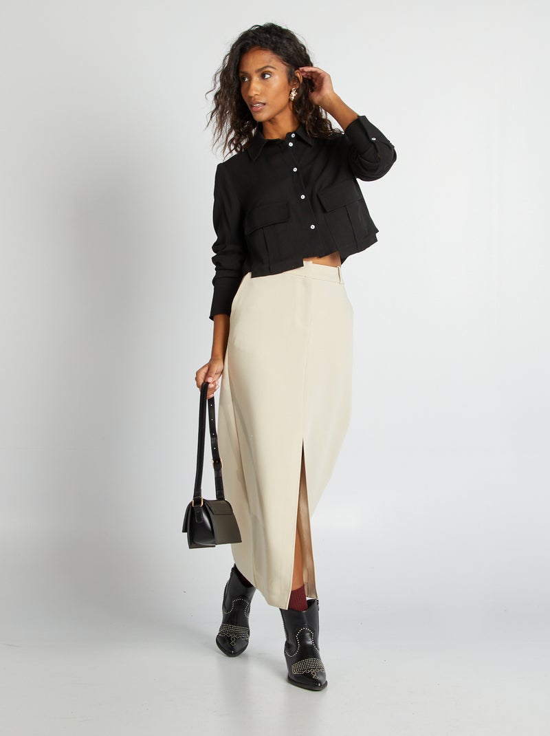 Chemise crop à manches longues noir - Kiabi