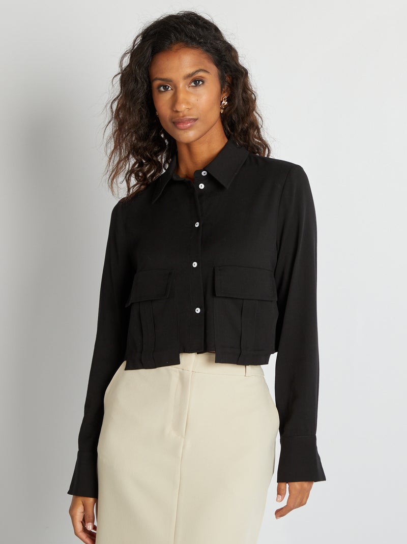 Chemise crop à manches longues noir - Kiabi