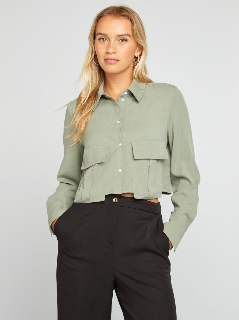 Chemise crop à manches longues Vert - Kiabi