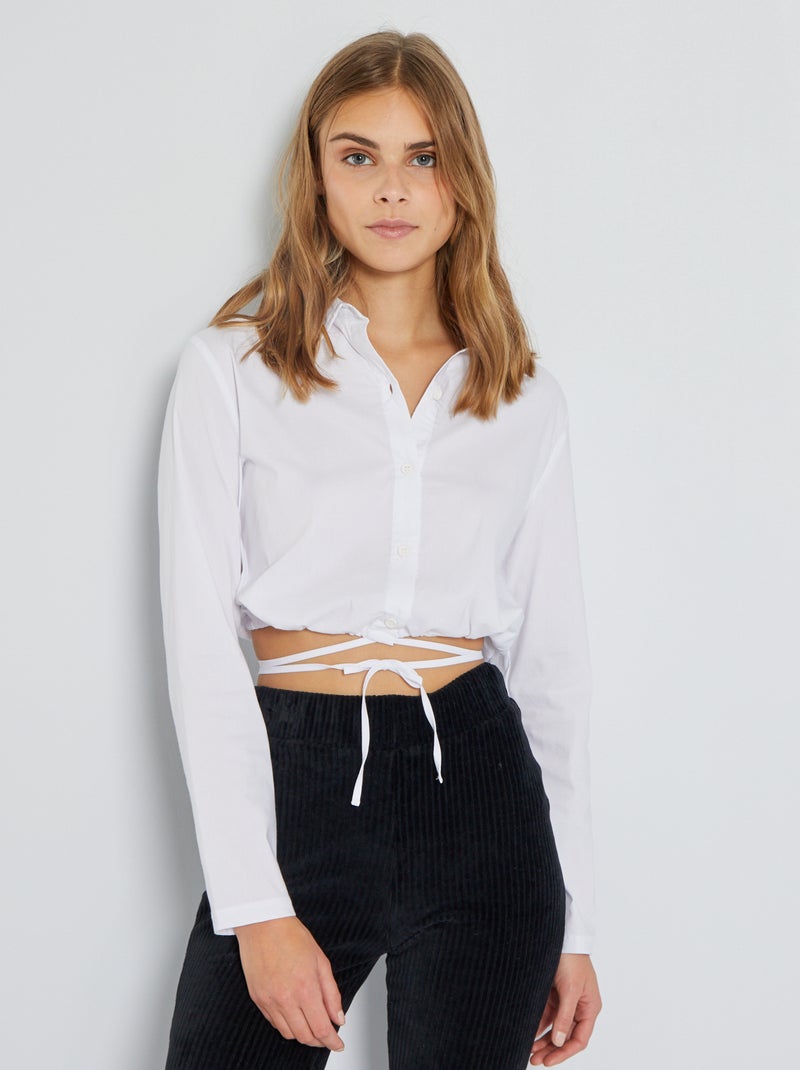 Chemise crop avec lien autour de la taille blanc - Kiabi