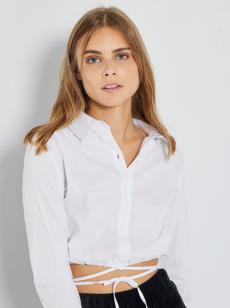 Chemise crop avec lien autour de la taille blanc Kiabi