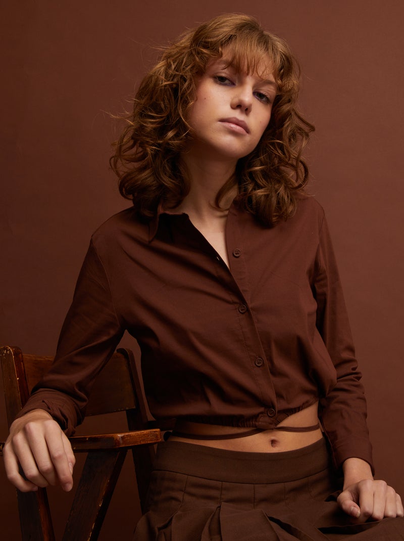 Chemise crop avec lien autour de la taille Marron - Kiabi