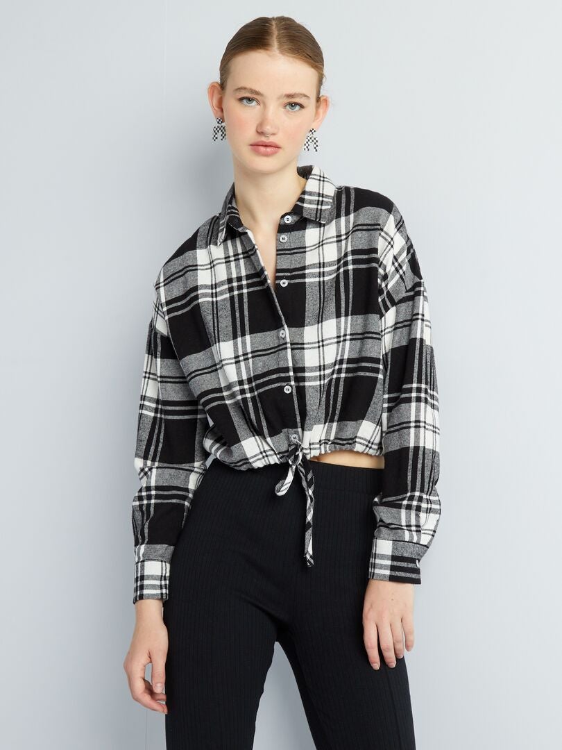Chemise cropped en flanelle Noir - Kiabi