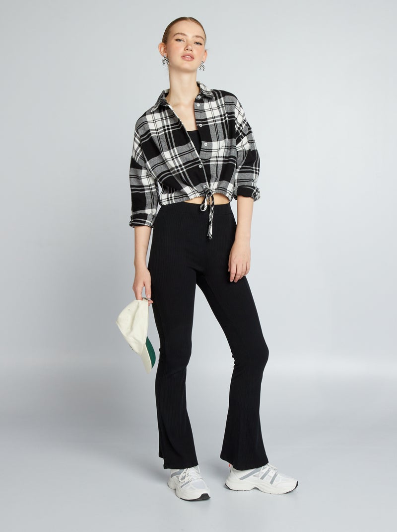 Chemise cropped en flanelle Noir - Kiabi