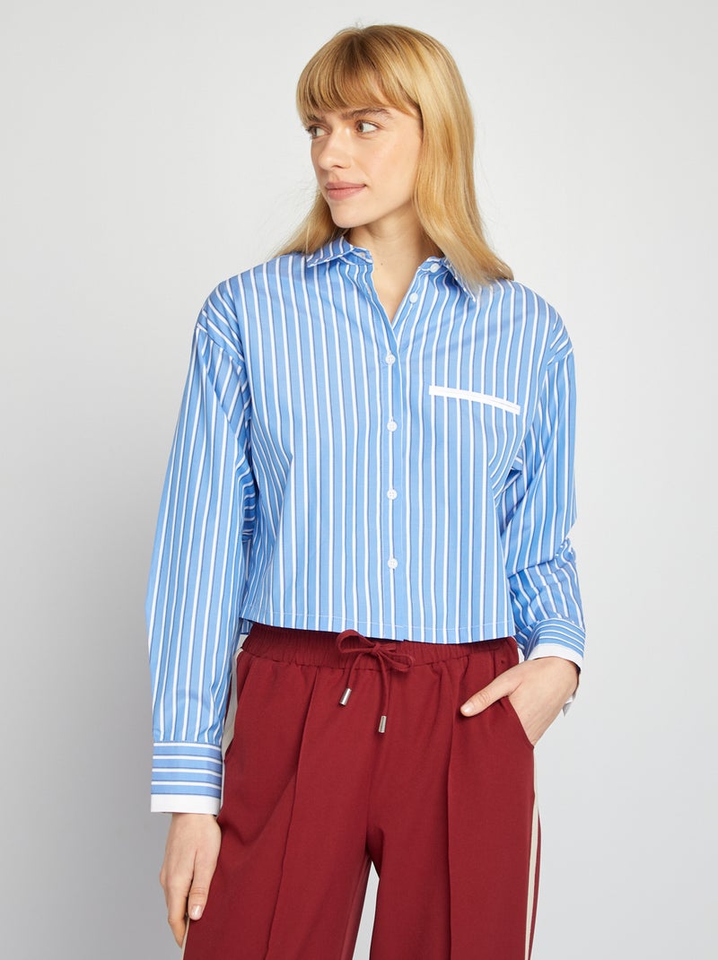 Chemise cropped rayée Bleu - Kiabi