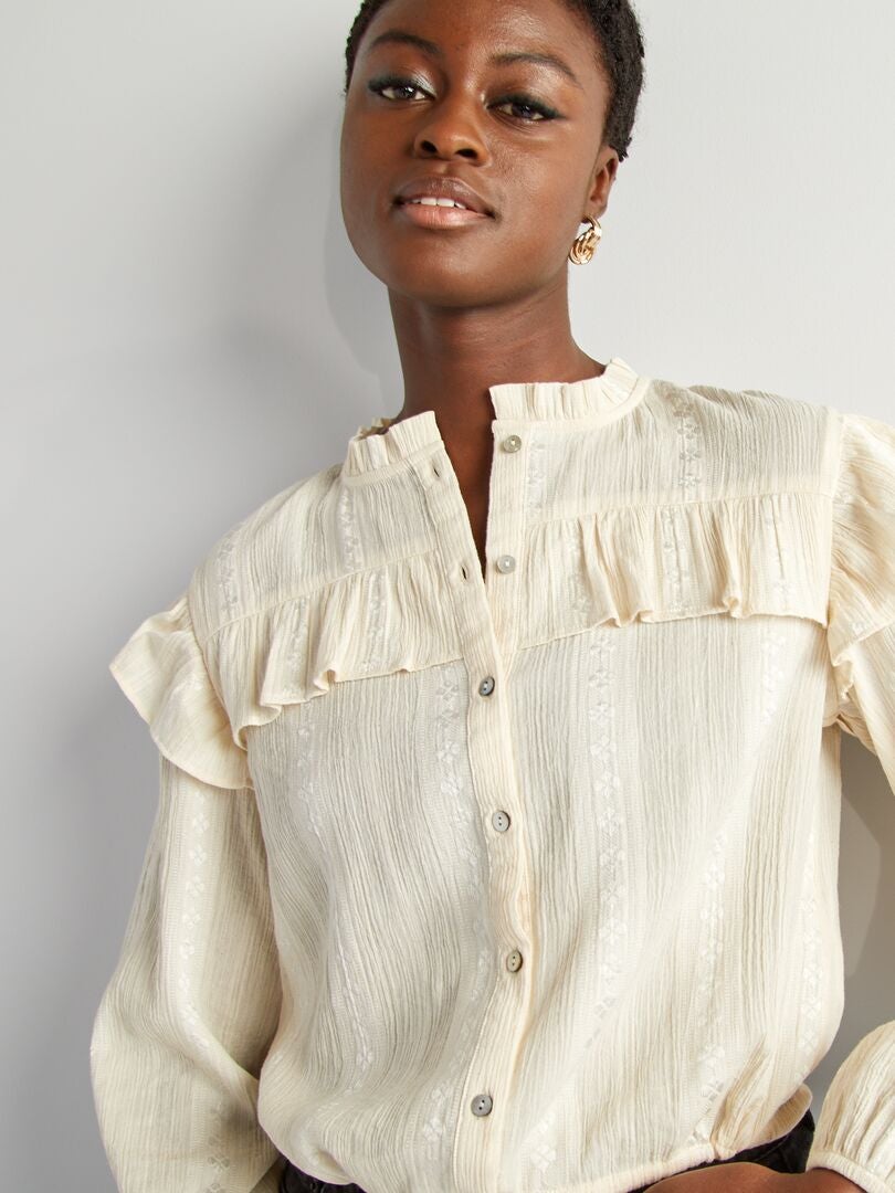 Chemise cropped volantée Blanc - Kiabi