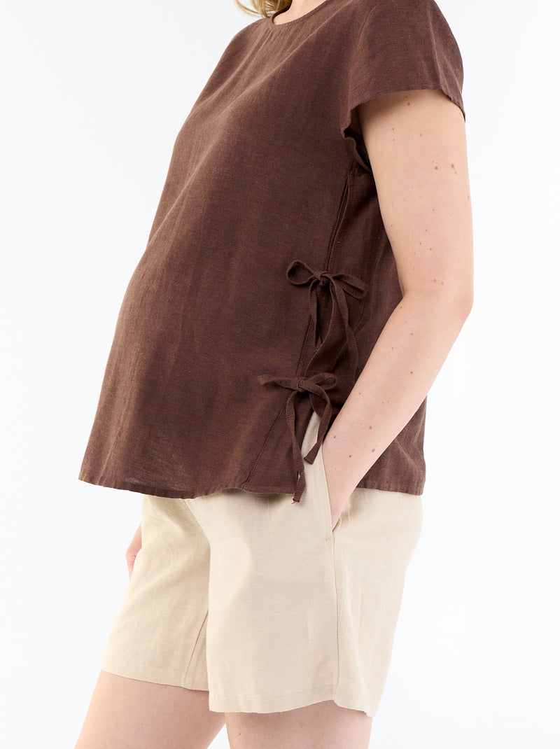Chemise d'allaitement en lin mélangé Marron - Kiabi