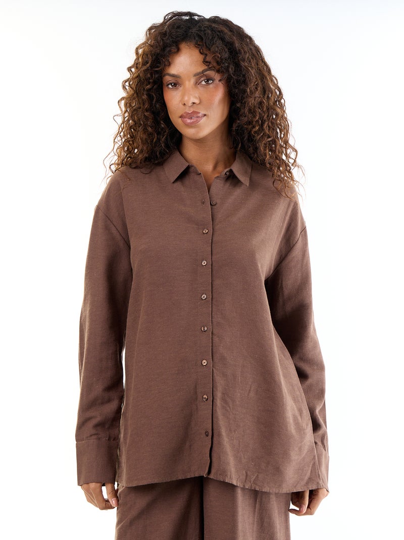 Chemise de maternité en lin mélangé Marron - Kiabi