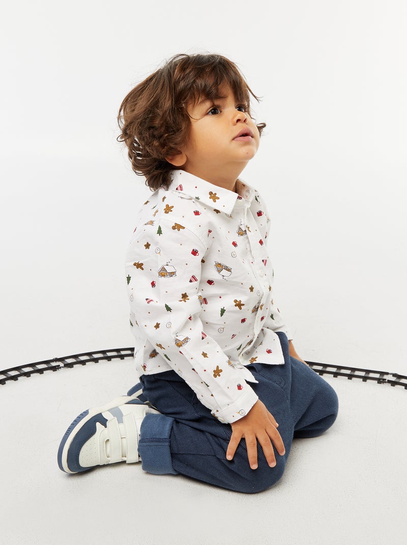 Chemise de Noël all-over en coton Blanc Bébé garçon