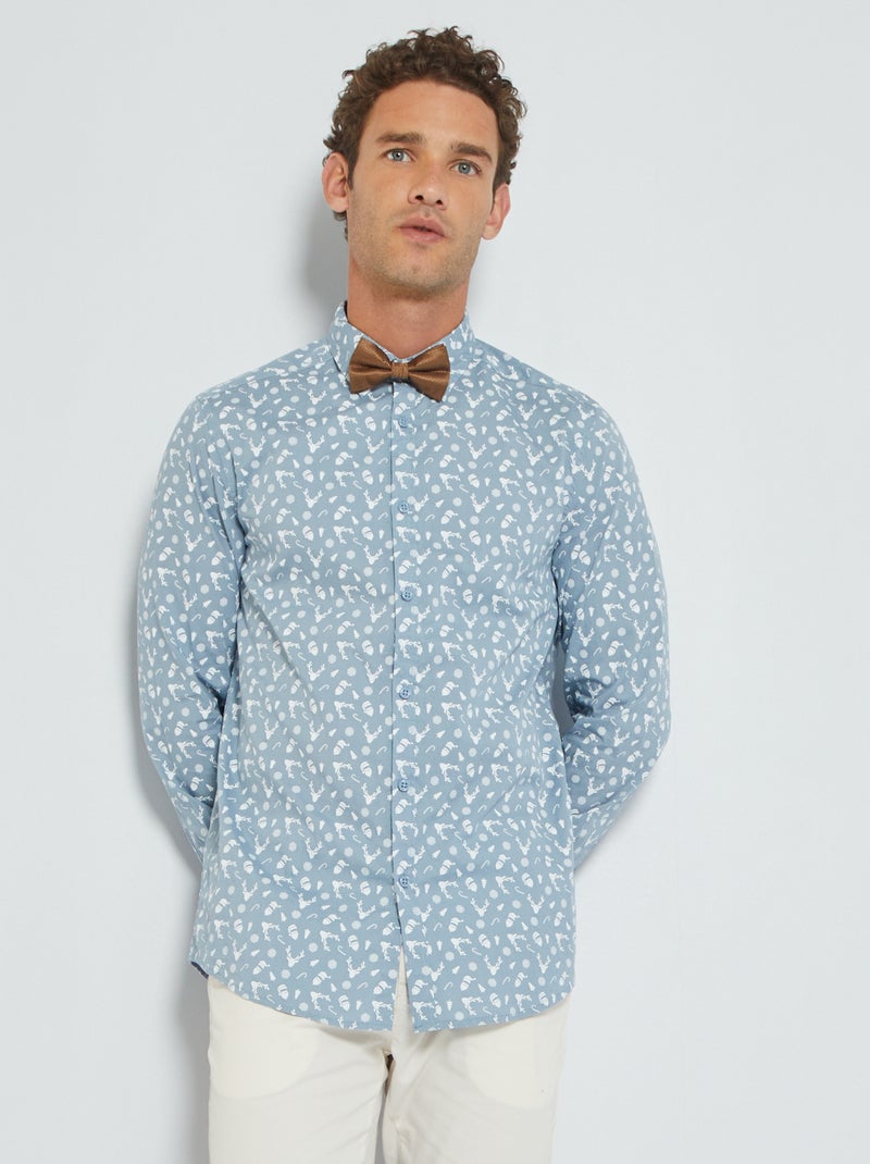 Chemise de Noël avec imprimé fantaisie Bleu - Kiabi