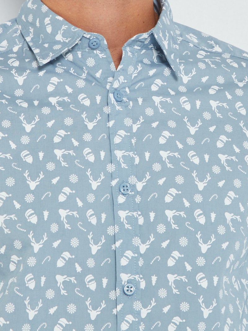 Chemise de Noël avec imprimé fantaisie Bleu - Kiabi