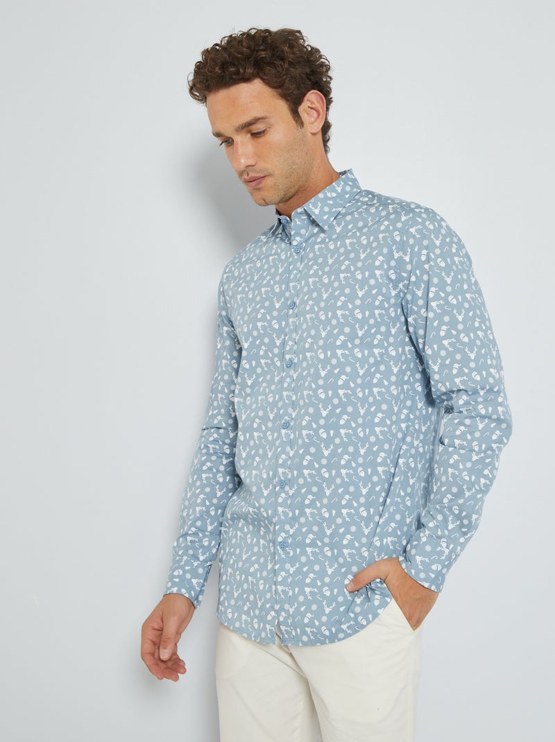 Chemise de Noël avec imprimé fantaisie Bleu - Kiabi