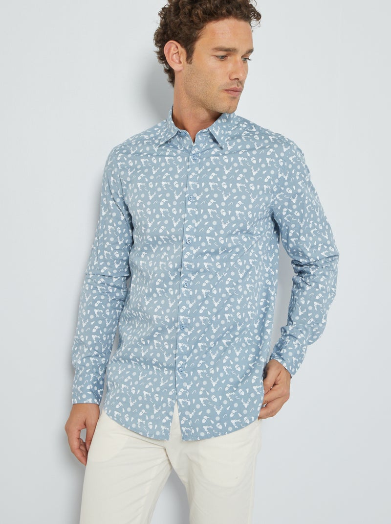 Chemise de Noël avec imprimé fantaisie Bleu - Kiabi