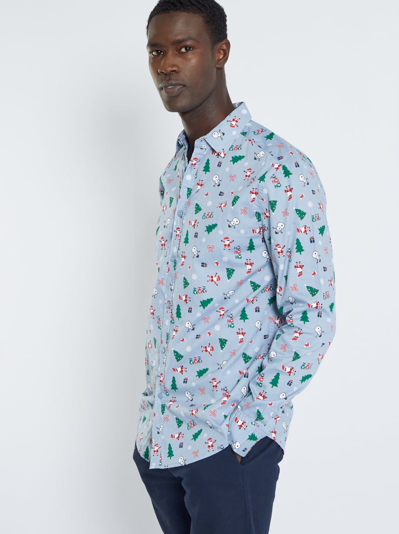 Chemise de Noël avec imprimé fantaisie Bleu - Kiabi