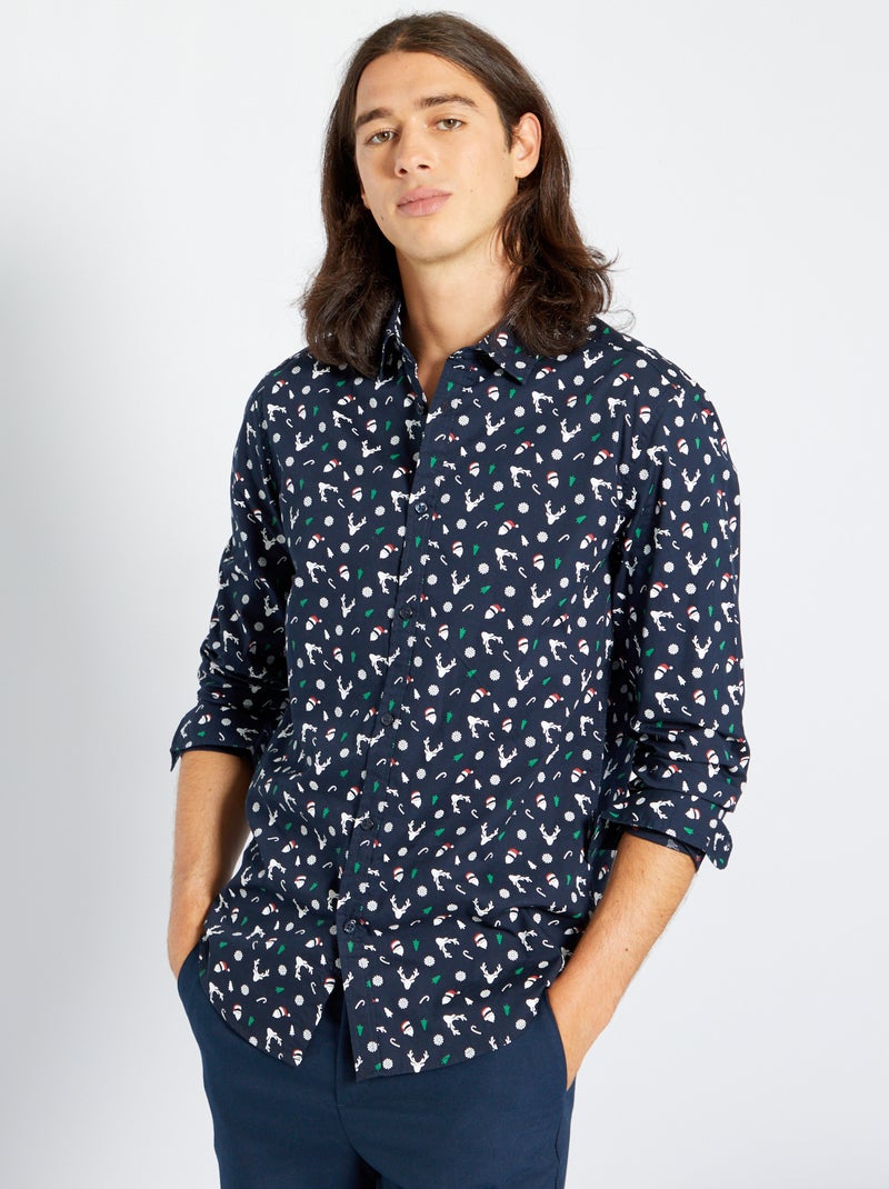 Chemise de Noël avec imprimé fantaisie marine - Kiabi