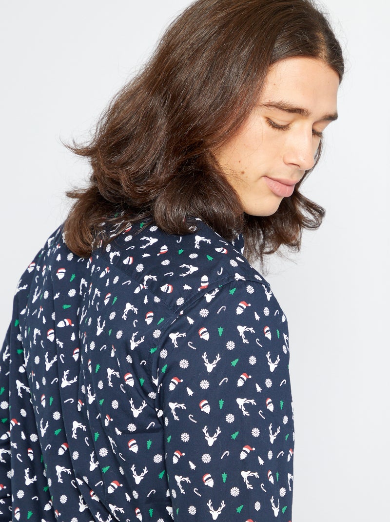 Chemise de Noël avec imprimé fantaisie marine - Kiabi