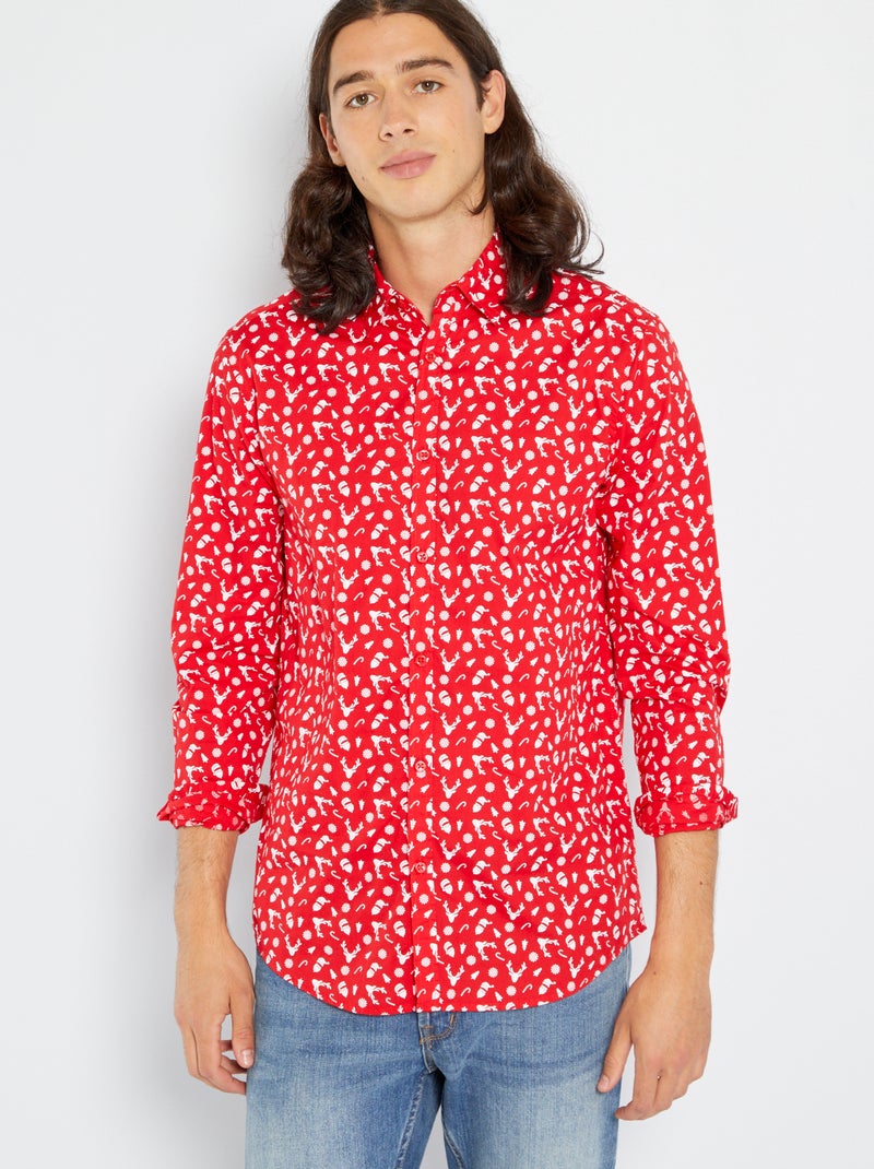 Chemise de Noël avec imprimé fantaisie rouge - Kiabi