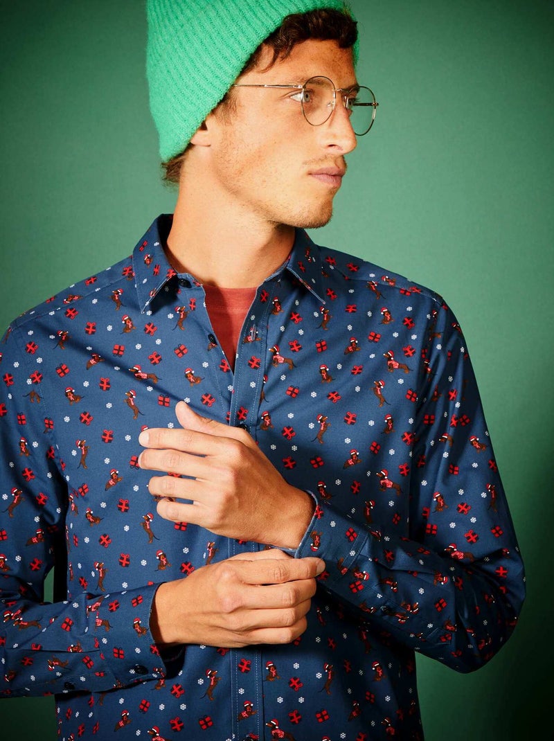 Chemise de Noël avec motifs Bleu - Kiabi