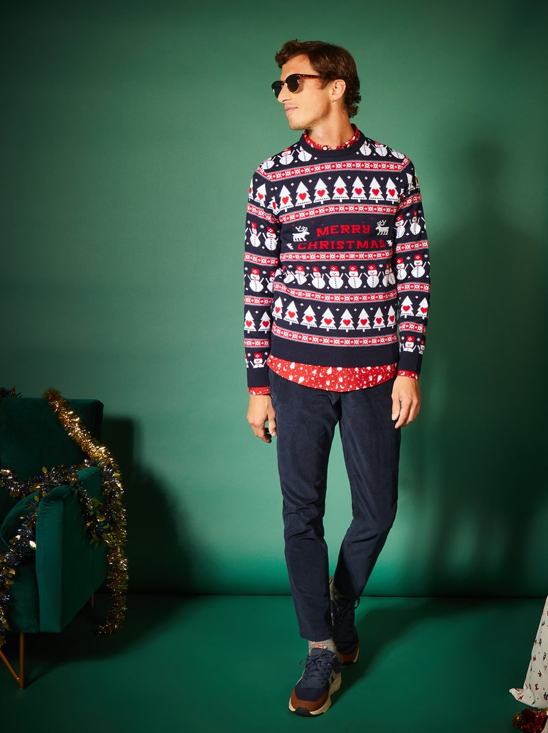 Chemise de Noël avec imprimé fantaisie - Bleu - - 12.00