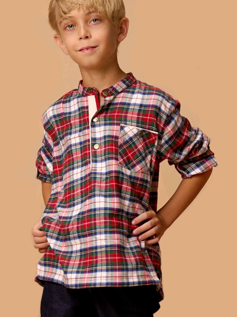 Chemise de Noël   Flanelle Tartan   Col Mao  RIMBAUD - La Faute à Voltaire Rouge - Kiabi