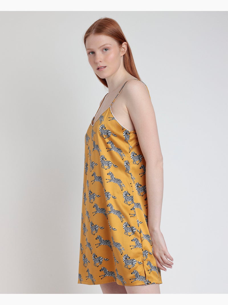 Chemise de nuit à bretelles dorées zébrées ADMAS LUXURY pour femme Ocre - Kiabi