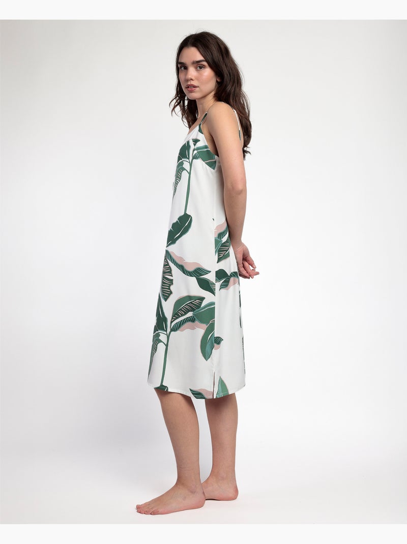 Chemise de nuit à bretelles en popeline à feuilles de luxe pour femme ADMAS LUXURY Vert forêt - Kiabi