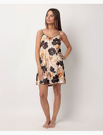 Chemise de nuit à bretelles en satin pour femme ADMAS LUXURY Fleurs de luxe