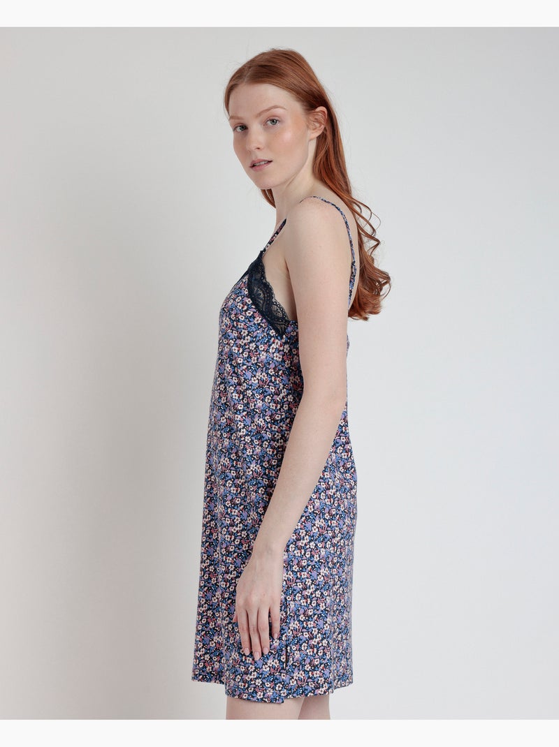 Chemise de nuit à bretelles Liberty bleu et rose ADMAS pour femme Bleu marine - Kiabi