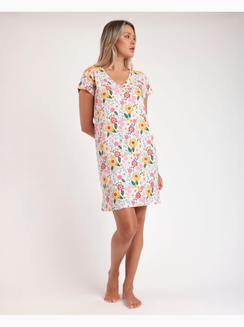 Chemise de nuit à manches courtes à fleurs dorées ADMAS pour femme - Kiabi Chemise de nuit à manches courtes à fleurs dorées ADMAS pour femme - Kiabi