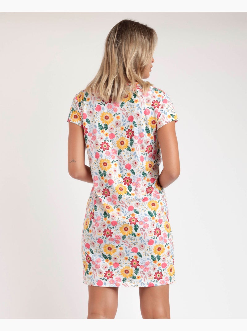 Chemise de nuit à manches courtes à fleurs dorées ADMAS pour femme Moutarde - Kiabi