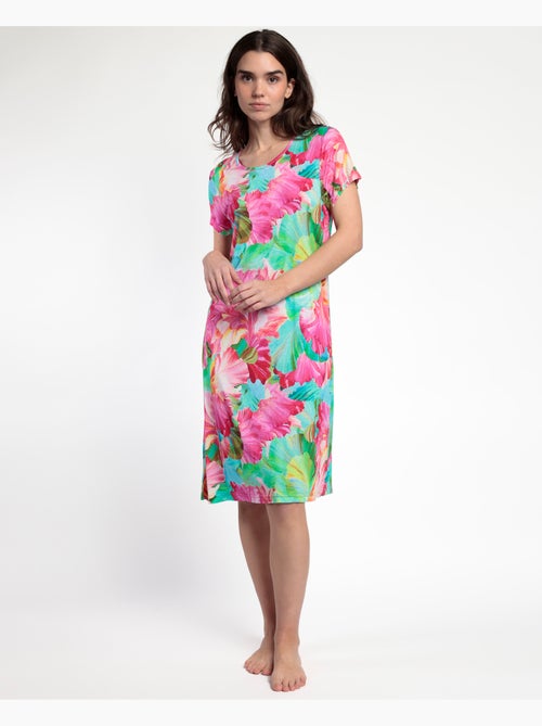 Chemise de nuit à manches courtes à fleurs lumineuses pour femme ADMAS GARDEN - Kiabi Chemise de nuit à manches courtes à fleurs lumineuses pour femme ADMAS GARDEN - Kiabi